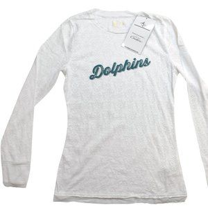 White Miami Dolphins Long Sleeve Tee with Green Text